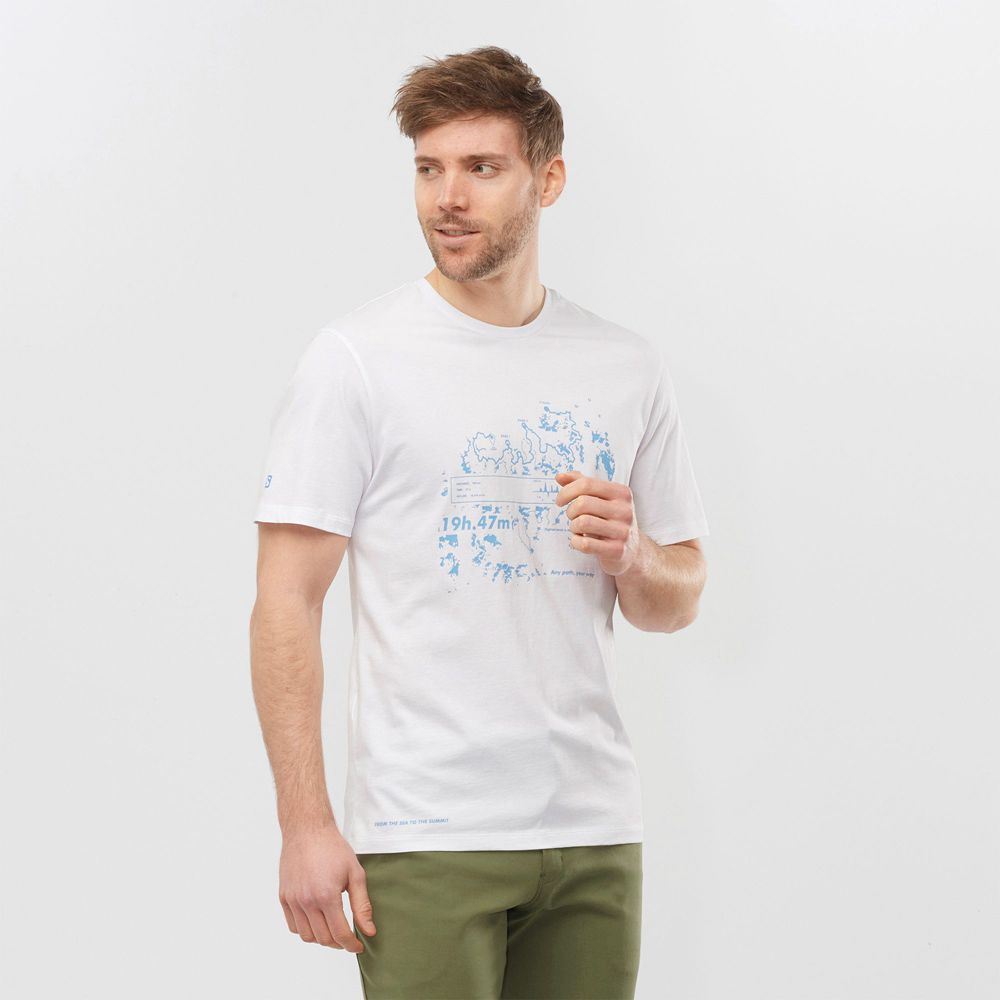 Salomon Singapore Mens T-shirts - OUTLIFE GRAPHIC SALOMONOTONE SS M White | 70358-FSHG